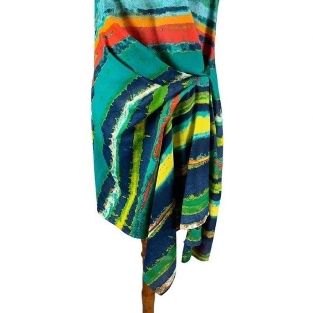 Rachel Rachel‎ Roy Multicolor Striped Asymmetrical Draped Dress Medium